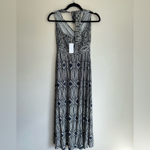 LASCANA Navy Sand Printed Halter Maxi Dress NWT Small Boho Beach Resort Viscose - Picture 4 of 10